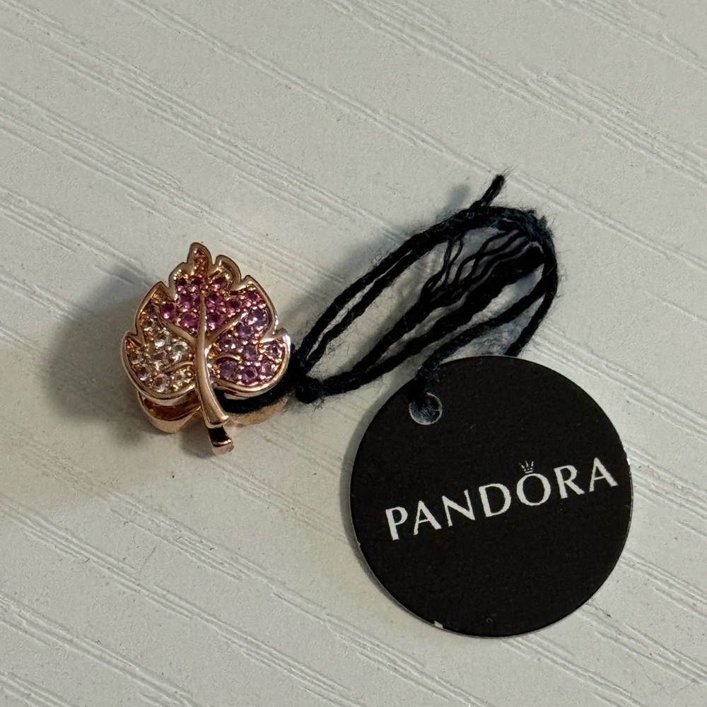 Authentic Pandora Rose Sparkling Pave Leaf Charm Retired NEW